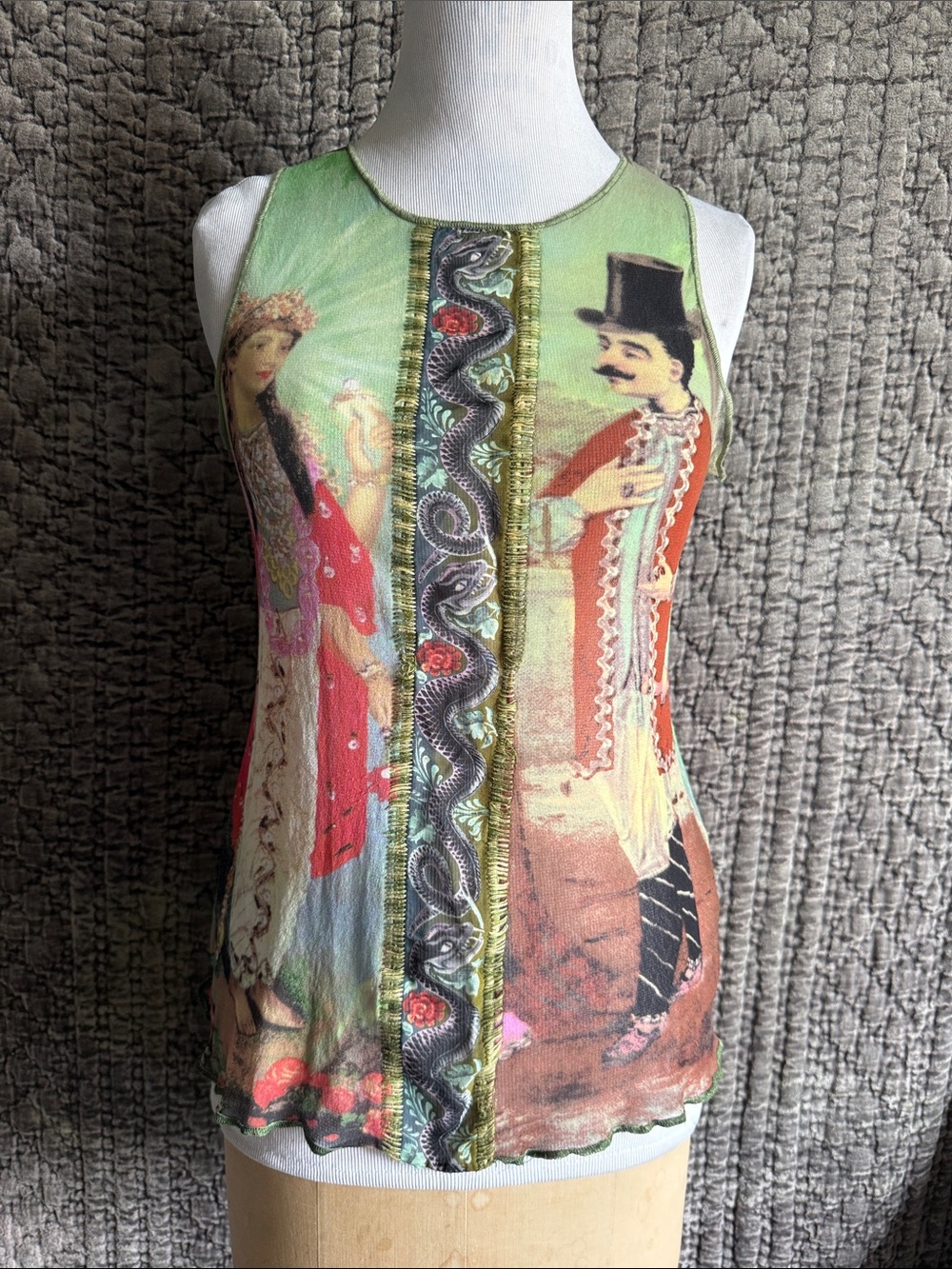 Artistic Green Multi-Print Sleeveless Tank Top